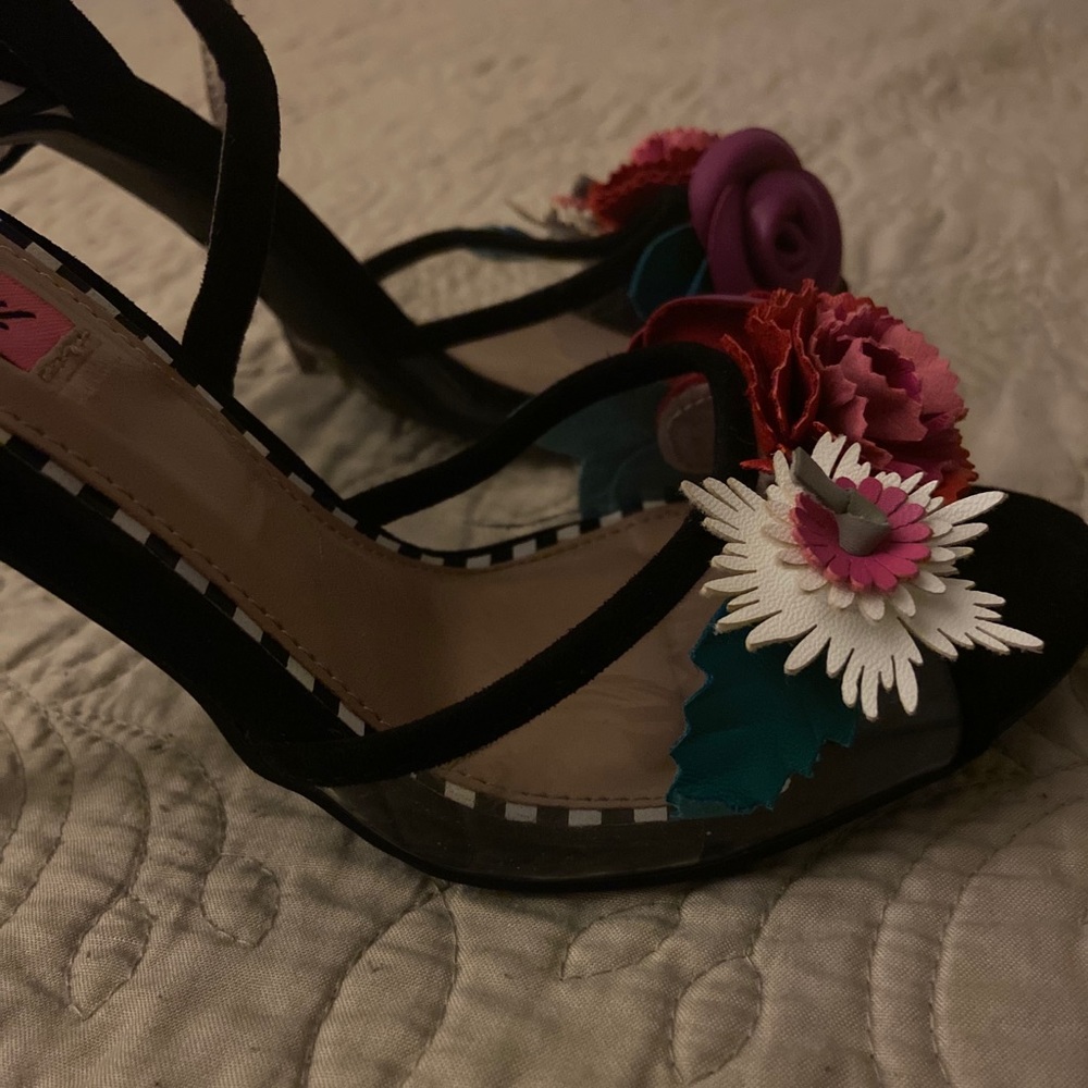 Floral Black Heels